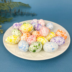Яйца пасхальные, Пасхальный декор, мраморный окрас, разноцветные из пенопласта, 2*3 см, 22-24 шт.