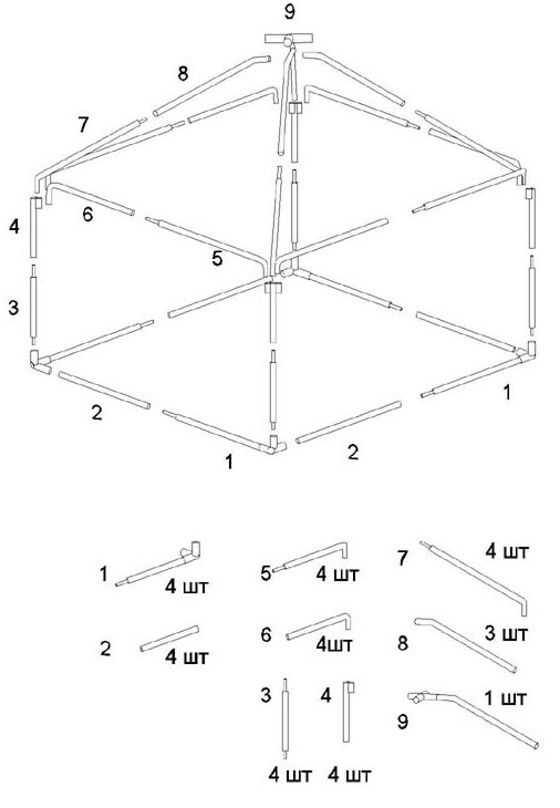 Схема сбора шатра из трубок