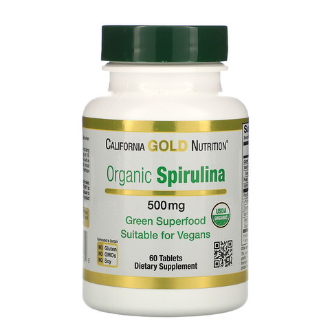 California Gold Nutrition, органическая спирулина, 500 мг, 60 таблеток
