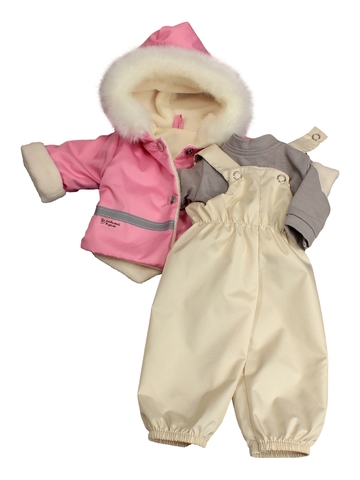 Зимний комплект с полукомбинезоном - Розовый. Одежда для кукол, пупсов и мягких игрушек.