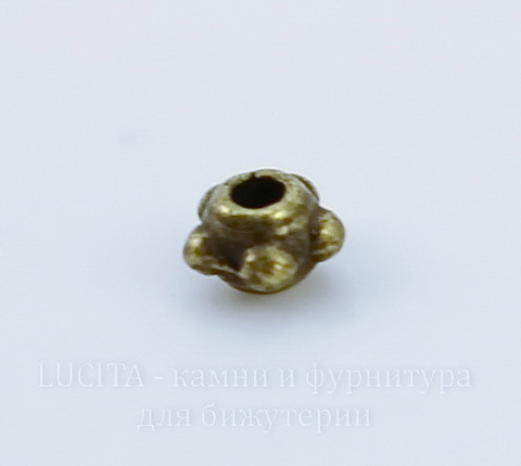 Бусина металлическая 4х3 мм (цвет - античная бронза), 20 штук