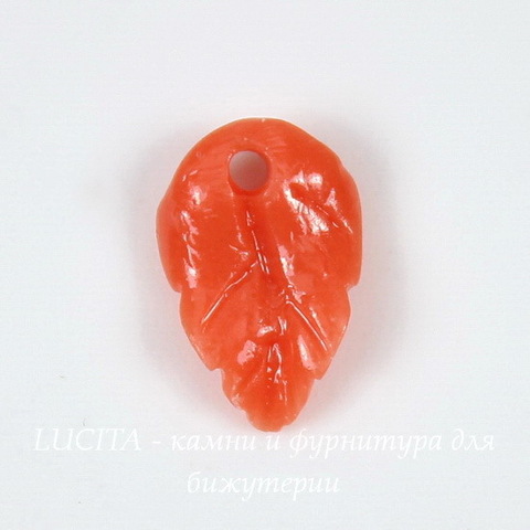 Подвеска Коралл (искусств) "Листик", цвет - коралловый, 11х7 мм