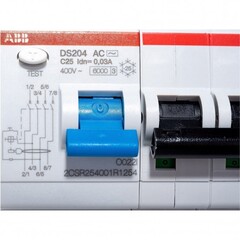 Выключатель автоматический дифференциального тока ABB DS204 4п C 25А 30мА тип AC 6кА 6модулей 2CSR254001R1254