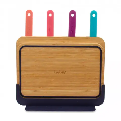 Набор кухонный 6 предметов: 4 ножа в подставке + доска разделочная 30х20см