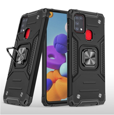 Противоударный чехол для Samsung Galaxy M31 M315 черный с пластиной для магнитного автодержателя и кольцом подставкой