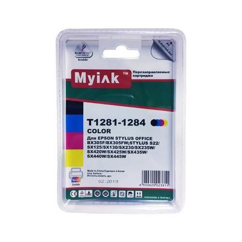 Картриджи ПЗК T1281-1284 MyInk заправленные для Epson St S22, SX120, SX125, SX130 автосброс, 4 шт SAL