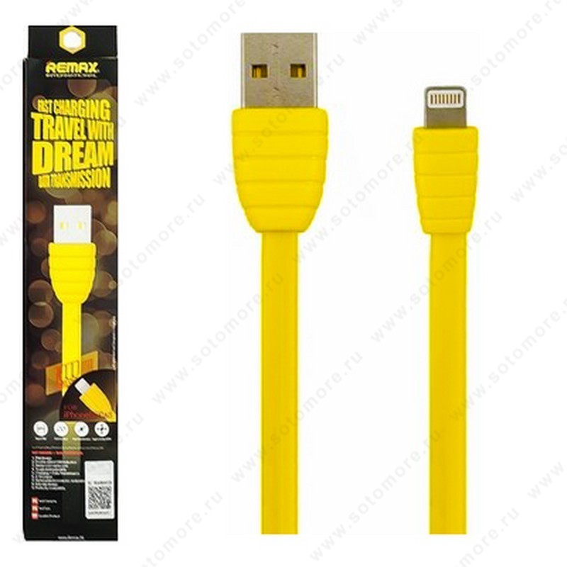 Кабель REMAX TRAVEL Lightning to USB 1.0 метр двустороний USB (папа) плоский желтый