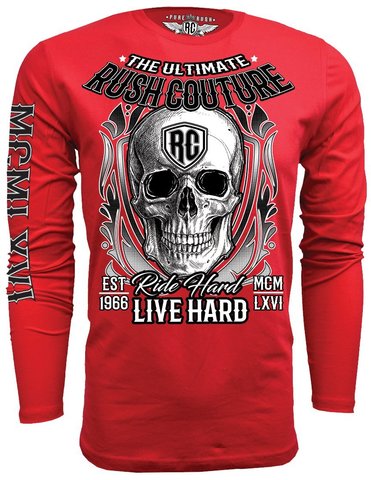 Rush Couture | Футболка лонгслив мужская ULTIMATE SKULL LONG SLEEVE Classic Red RC246 с черепом перед