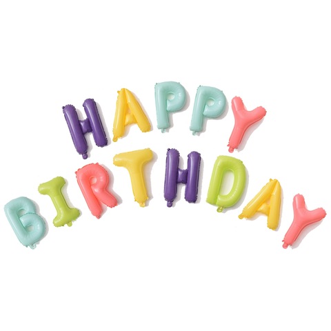 Растяжка из шаров: Буквы из фольги - С днем Рождения, Happy Birthday, ассорти, макарунс