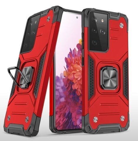 Противоударный чехол для Samsung Galaxy S21 plus G996/ S30 plus красный  с пластиной для магнитного автодержателя и кольцом подставкой