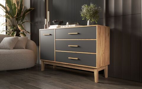 Комод Кельн 1 дверь 3 ящика (1200) (Графит, Дуб Крафт )