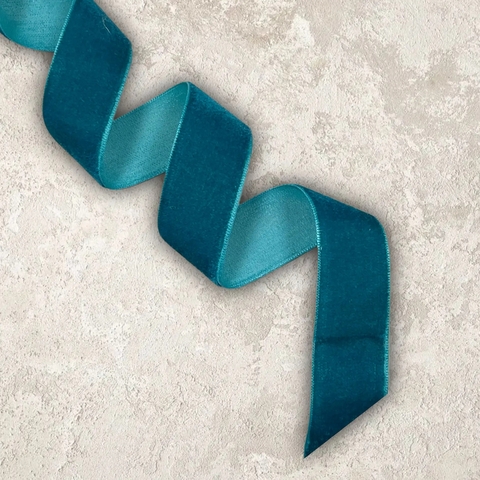 Лента бархатная 2,5 см синевато-зеленый №63 (1метр)