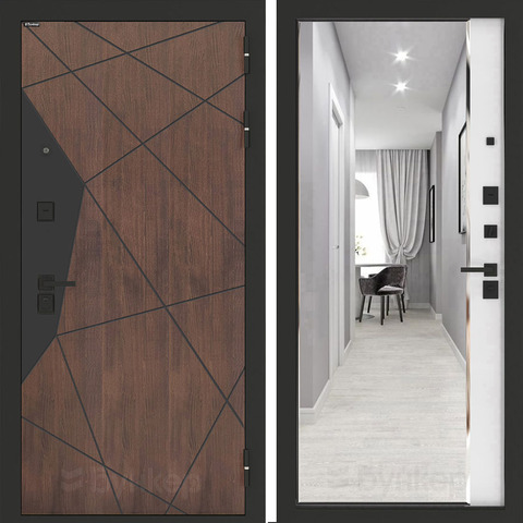 Входная металлическая дверь Бункер БН-14 зеркальная вставка Панорама Белый софт