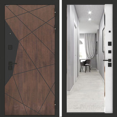 Входная металлическая дверь Бункер БН-14 зеркальная вставка Панорама Белый софт