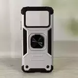 Противоударный чехол Strong Armour Case с кольцом для Poco M4 Pro (Серебро)