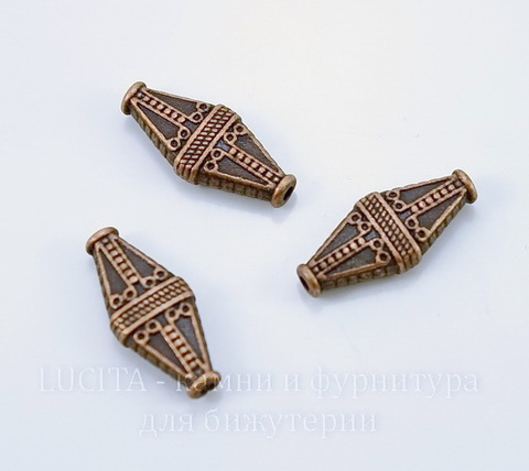 Бусина металлическая "Ромб" 22х10 мм (цвет - античная медь)