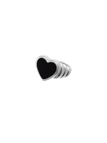 Кольцо Лавли, серебро 925, родий, черная эмаль