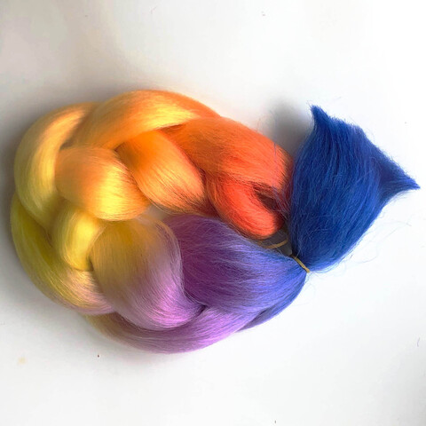Канекалон (искуственные волосы) 5 цветный E2 красный-оранжевый-желтый-лиловый-фиолетовый