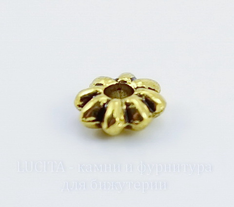 Бусина металлическая - спейсер 6х2 мм (цвет - античное золото), 10 штук