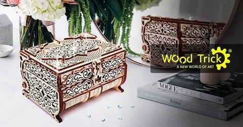 Шкатулка, декорированная кристаллами Swarovski® от WoodTrick - Сборная модель, подарок для девушке, деревянный конструктор, 3D пазл