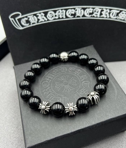 50928 -  Браслет из черного агата c посеребренными вставками CHROME HEARTS