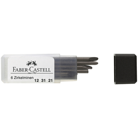 Грифели для циркуля Faber-Castell, 2 mm, 6шт., пластиковый футляр (123121)