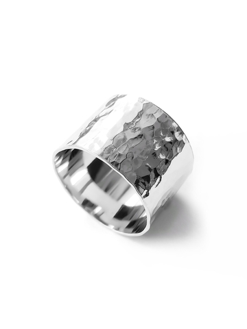 Серебряное битое широкое кольцо, 14 мм