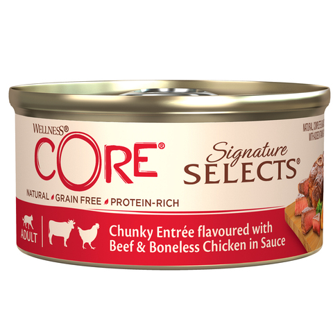 CORE SIGNATURE SELECTS консервы для кошек (говядина с курицей) кусочков в соусе 79 г