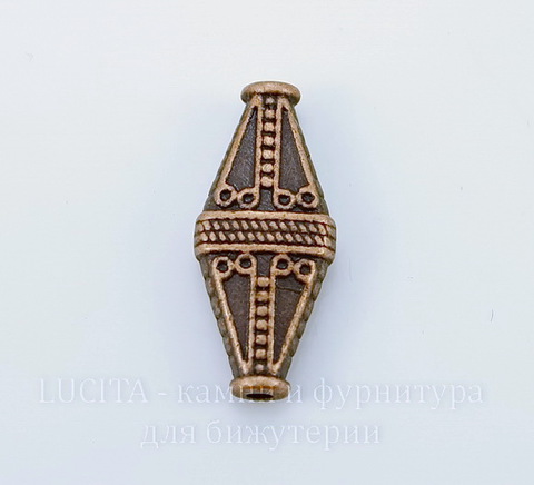 Бусина металлическая "Ромб" 22х10 мм (цвет - античная медь)