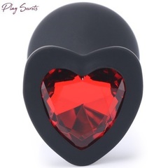 Анальная пробка Play Secrets Heart малая, черный_с красным кристаллом в форме сердца