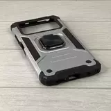 Противоударный чехол Strong Armour Case с кольцом для Poco M4 Pro (Серебро)