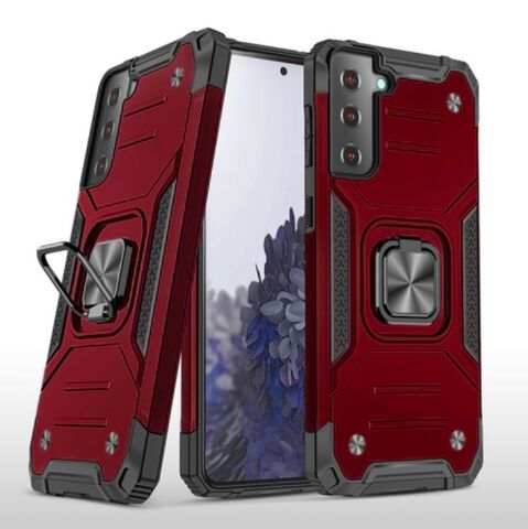 Противоударный чехол для Samsung Galaxy S21 / S30 красный с пластиной для магнитного автодержателя и кольцом подставкой