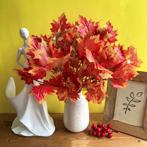 Клён осенний, зелень искусственная, декоративный букет 29 см., набор 3 букета