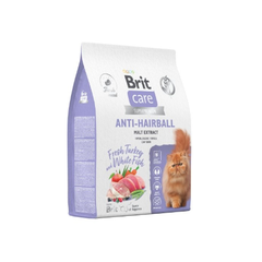 Сухой корм для взрослых кошек с белой рыбой и индейкой Cat Anti-Hairball BRIT CARE 7кг