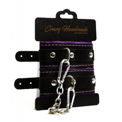 Наручники скругленные черные с мягкой фиолетовой подкладкой