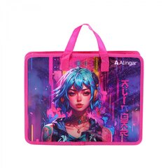 
          Папка с ручками 1 отделение, А4 265х335х90мм, Alingar, пластик, ручки тесьма, дизайн с двух стор, молния сверху, "Аниме. Девочка с голубыми волосами"