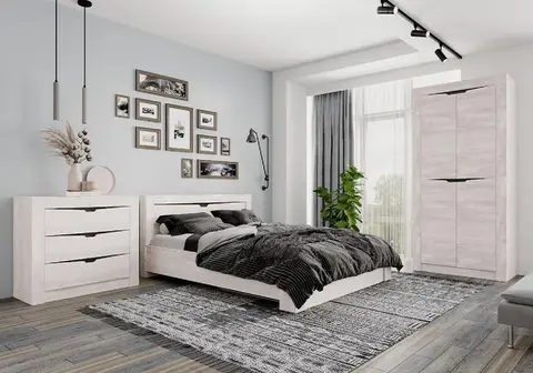 Спальный гарнитур Леонардо 2 бетон пайн светлый / графит