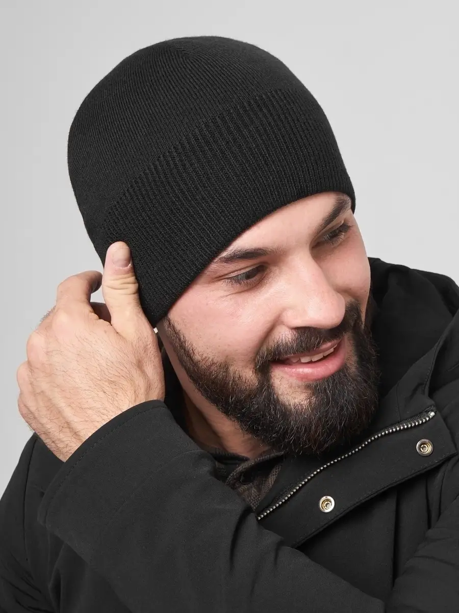 Шапка вязаная мужская зимняя шерстяная без отворота черная синяя, головные уборы зимние мужские