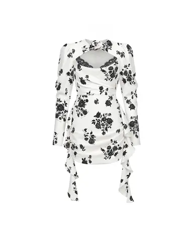Мэйси мини (Macy mini), платье мини из молочного крепдешина с цветочным принтом
