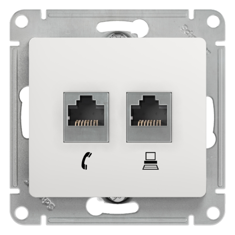 Розетка двойная RJ11+RJ45, категории 5Е. Цвет Белый. Schneider Electric Glossa. GSL000185