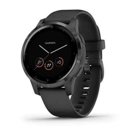Garmin Vivoactive 4s - Slate Stainless Steel Bezel with Black Case and Silicone Band