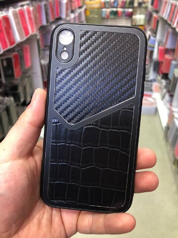Силиконовый чехол с карбоном и эко-кожей Durable case LP series для iPhone XR (Черный)