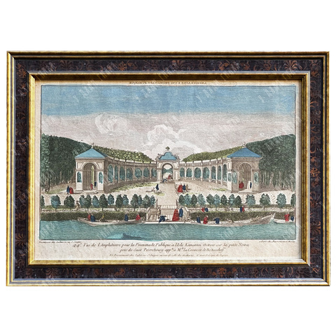 Лашоссе Лоран Пьер. Вид из амфитеатра на общественную набережную Каменного острова. Гравюра.1772.