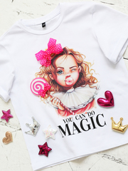 BUBBLE GUM PRINCESS T-shirt with 4 Velcro: Crown, Bow, Lollipop, Heart or Star
