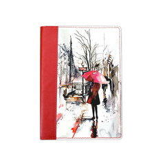 Ежедневник комбинированный  с обработанными краями "Прогулка под дождем", красный белая вставка