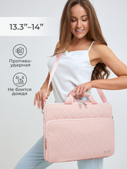 Сумка для ноутбука 13,3" и 14" с ремнем на плечо и большим карманом спереди (Стеганый розовый)