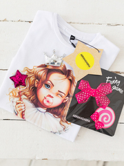 BUBBLE GUM PRINCESS T-shirt with 4 Velcro: Crown, Bow, Lollipop, Heart or Star