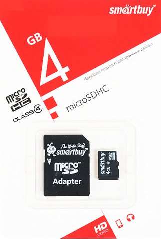 Карта пямяти Micro SDHC + адаптер (Smartbuy, Class 10, UHS-1) 4Гб