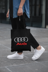 Мужская сумка-шоппер с принтом Ауди (Audi) черная 001