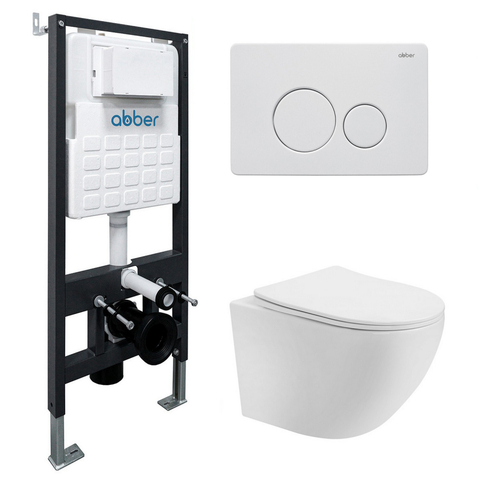 Abber AC1100T-AC0105-AC0121MW Комплект подвесной унитаз Abber Bequem AC1100T белый с инсталляцией AC0105 и кнопкой AC0121MW белая матовая